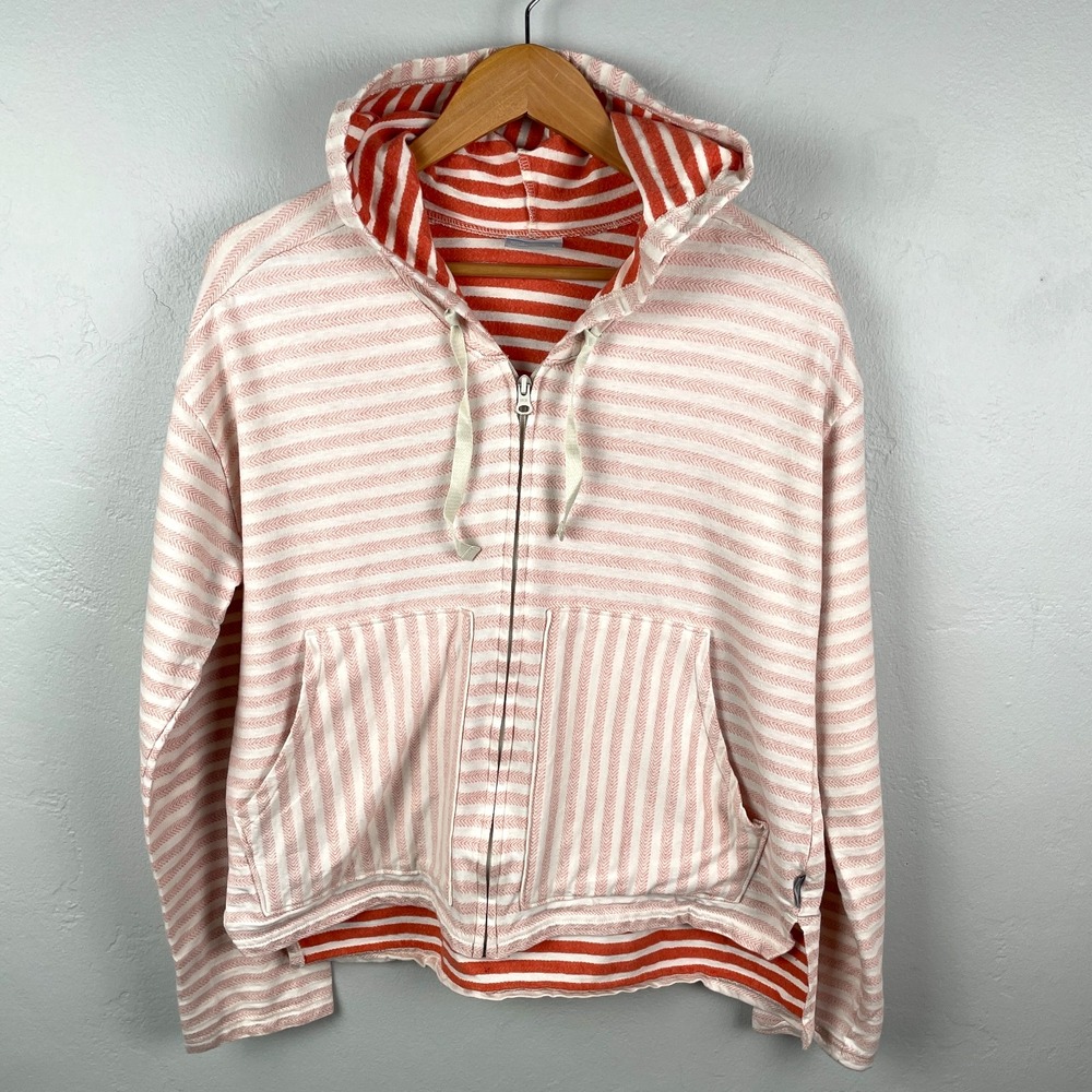 Columbia Melody Spring Full Zip Hoodie Women Large Sweater Salmon Striped Jacket